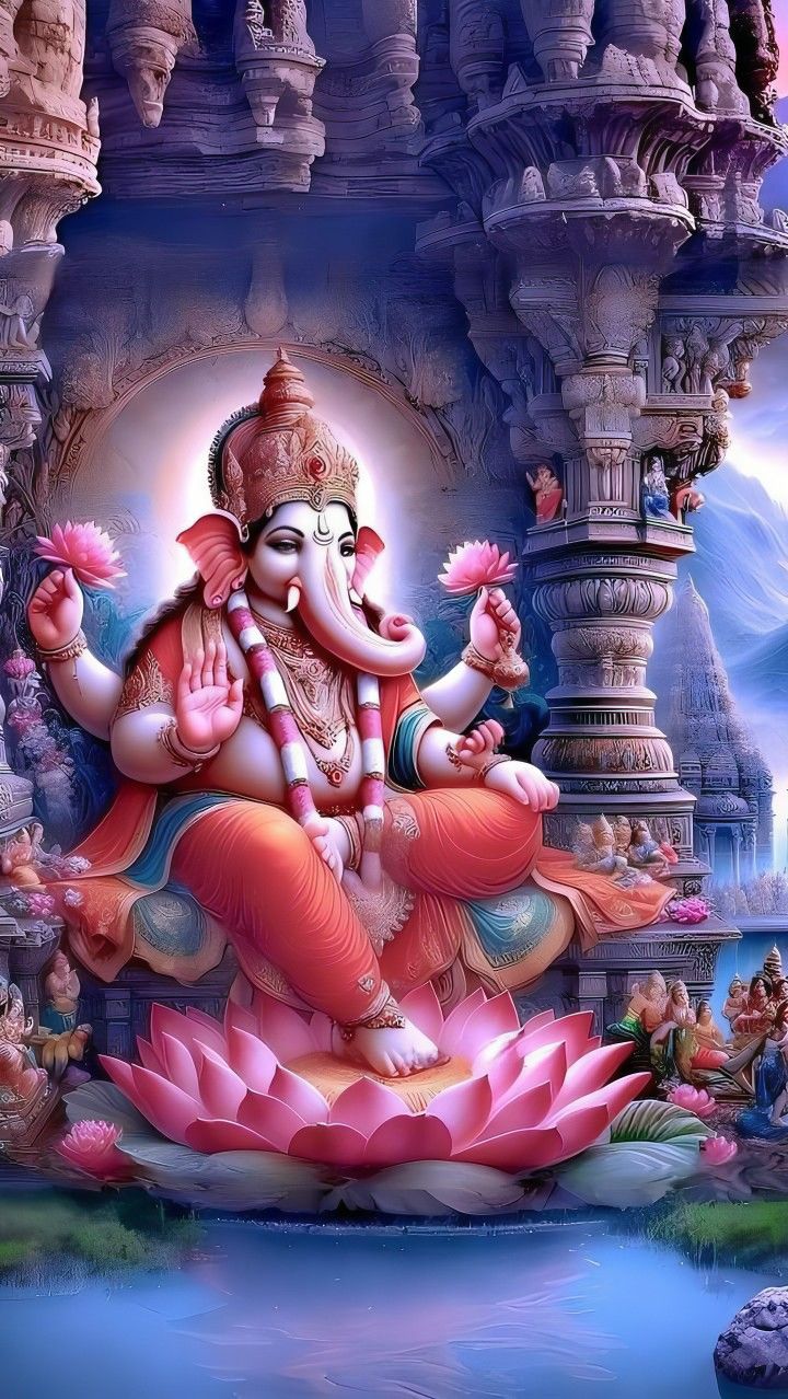 Lord Ganesha seated on a lotus