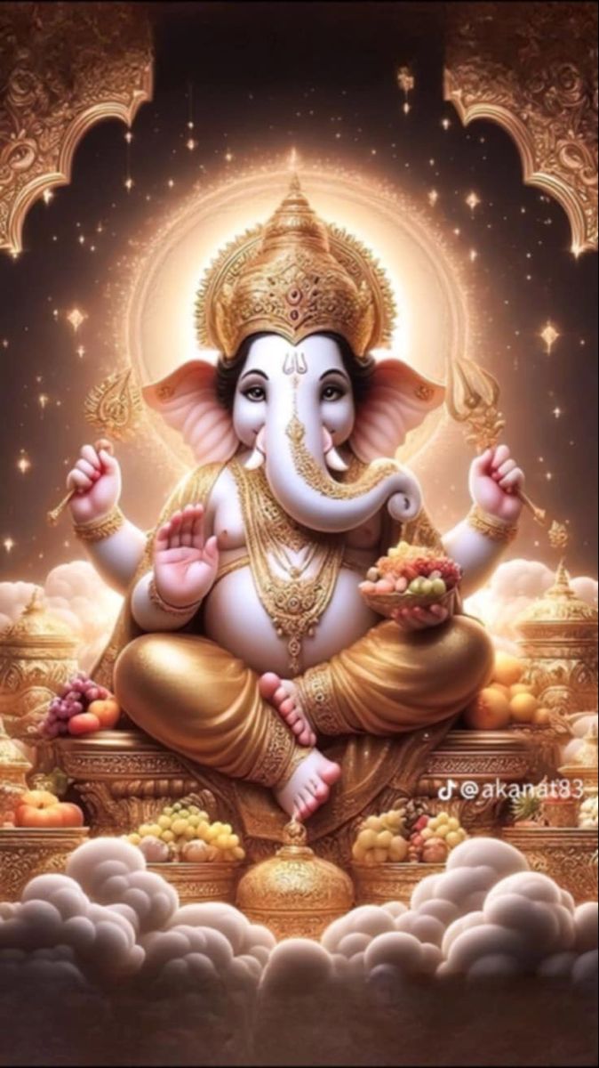 Golden Ganesha seated on a throne