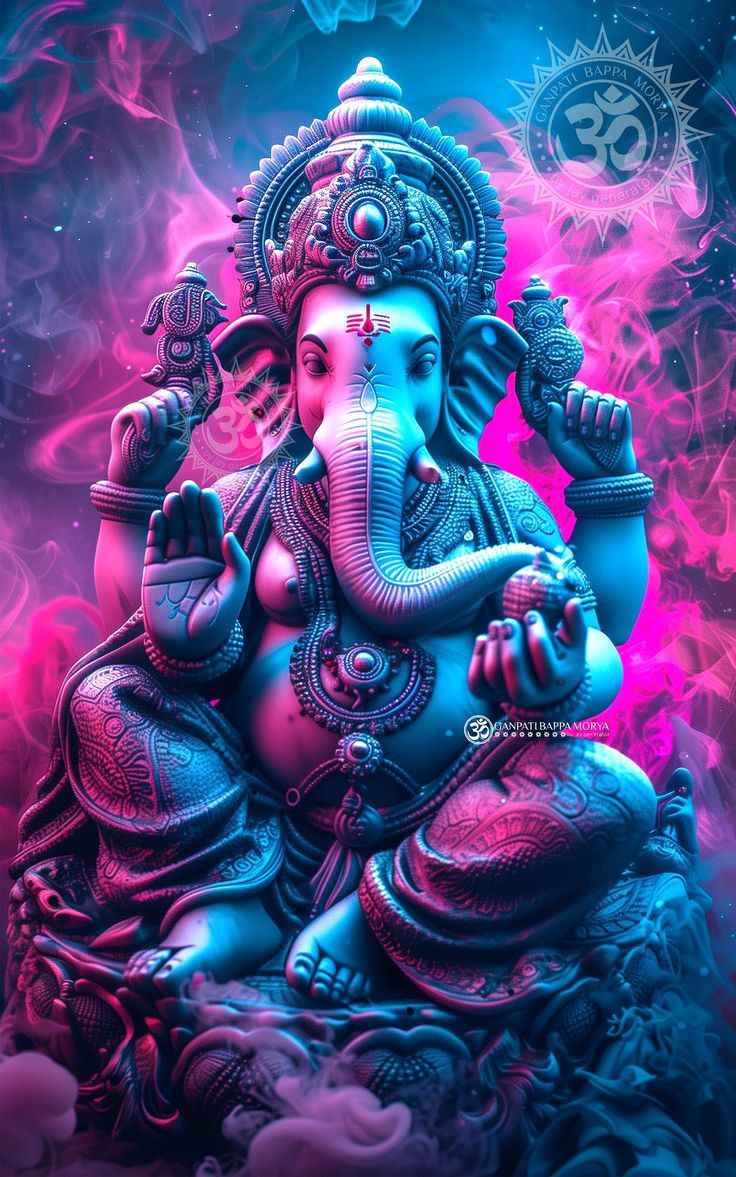 Divine Ganesha amidst cosmic nebula