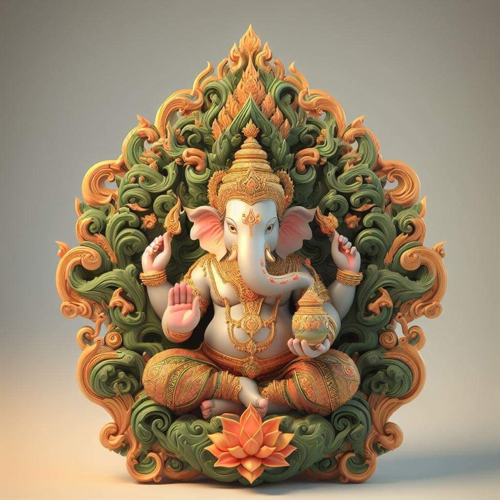 Ganesha seated on lotus flower