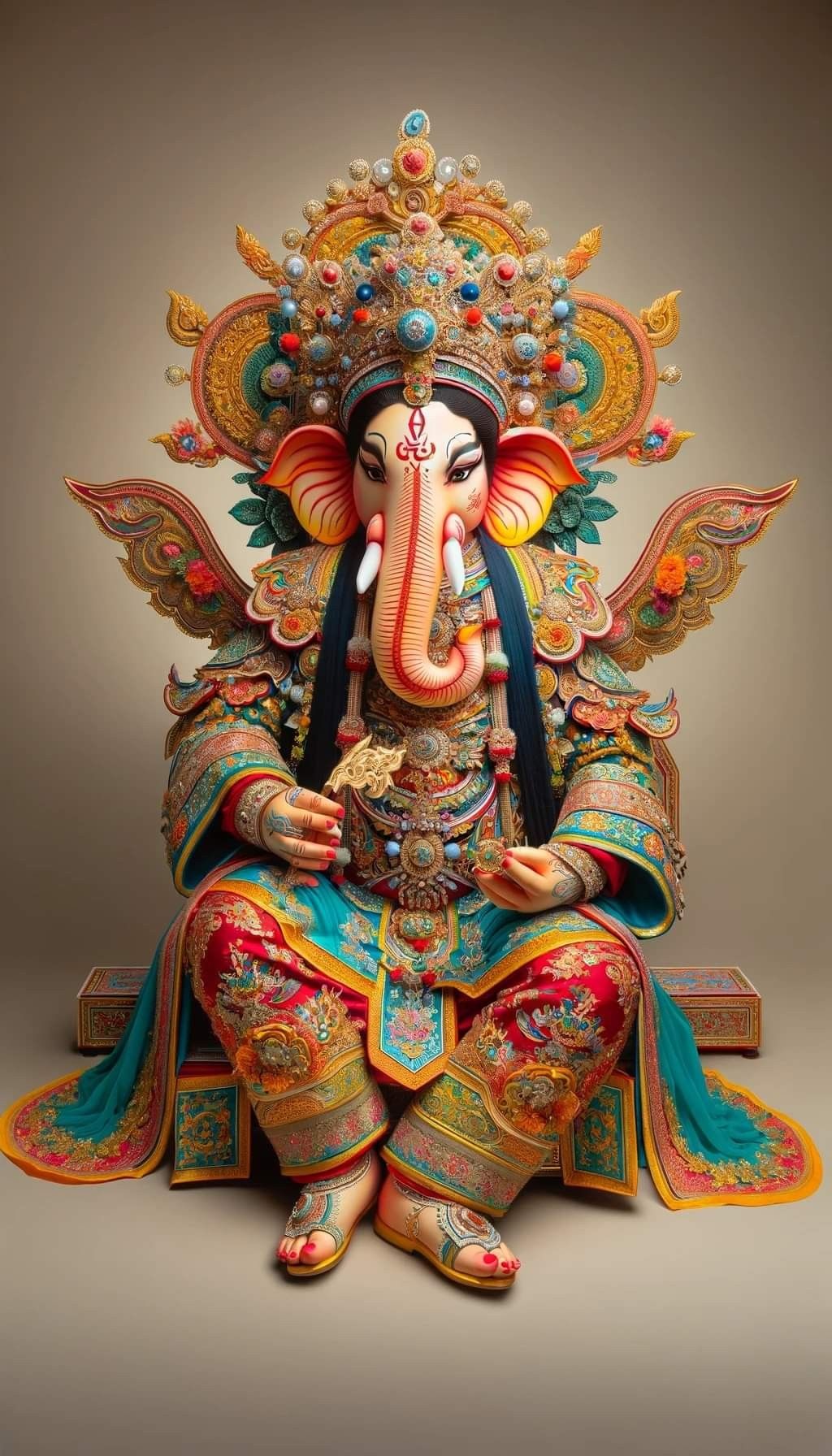 Ornate Lord Ganesha sitting on a throne