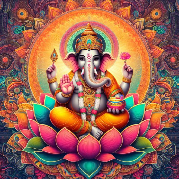 Lord Ganesha on a lotus flower