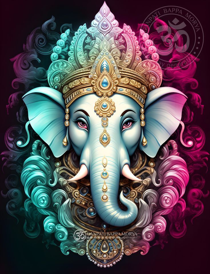 Lord Ganesha with floral backdrop