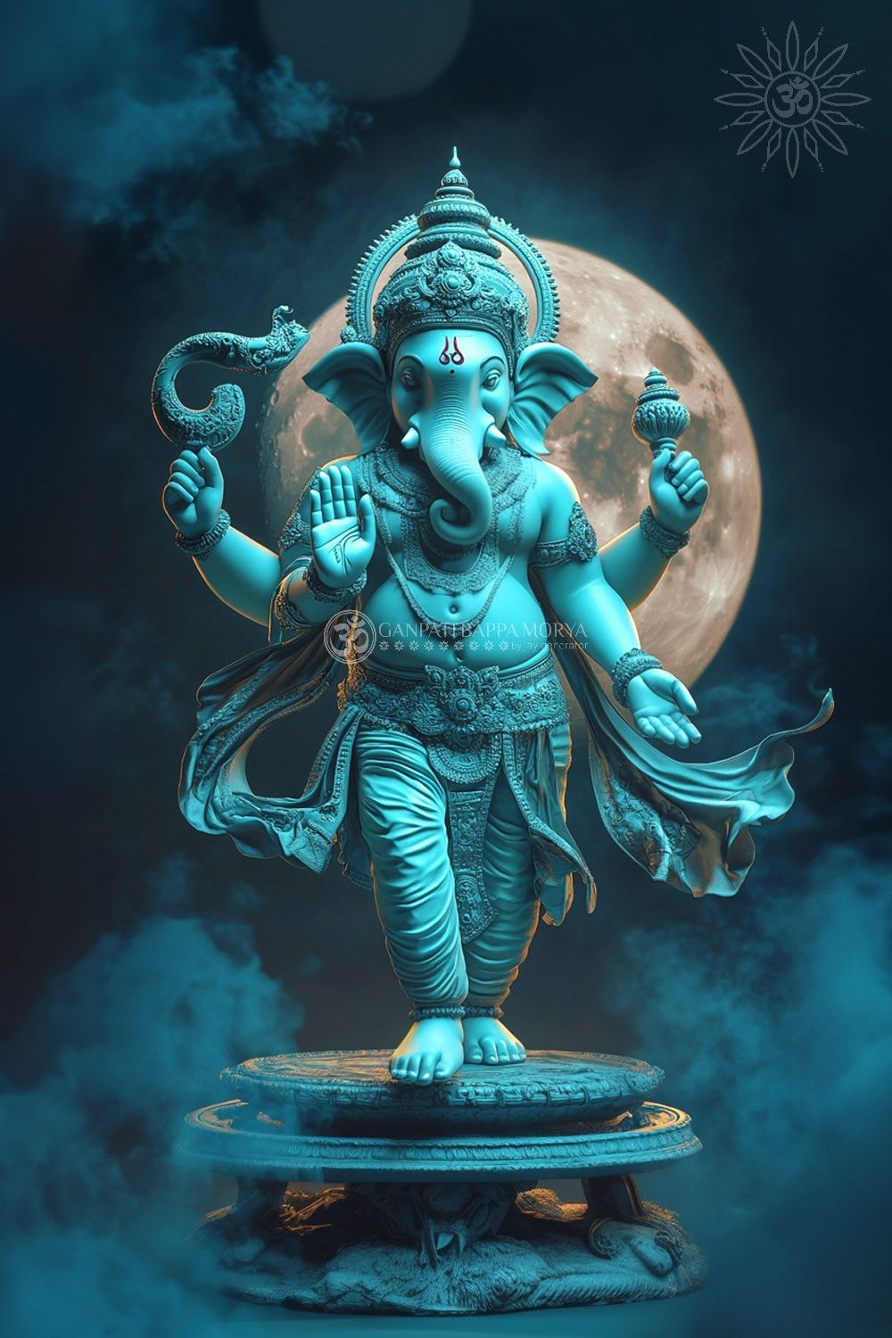 Blue Ganesha with moon background