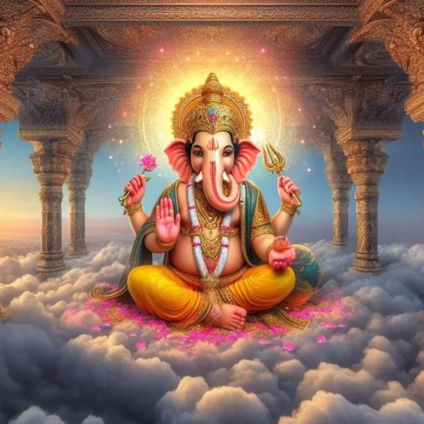Lord Ganesha seated on a lotus.