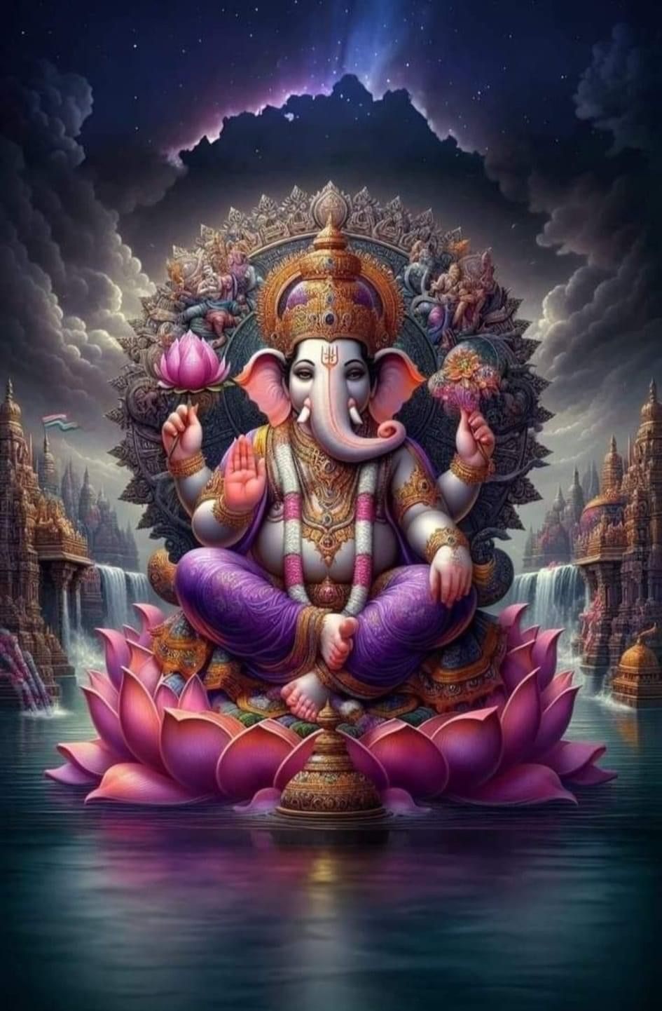 Lord Ganesha on a pink lotus