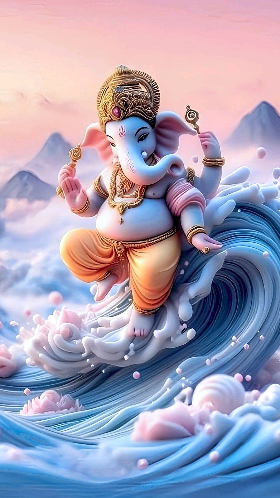 Lord Ganesha amidst swirling ocean waves