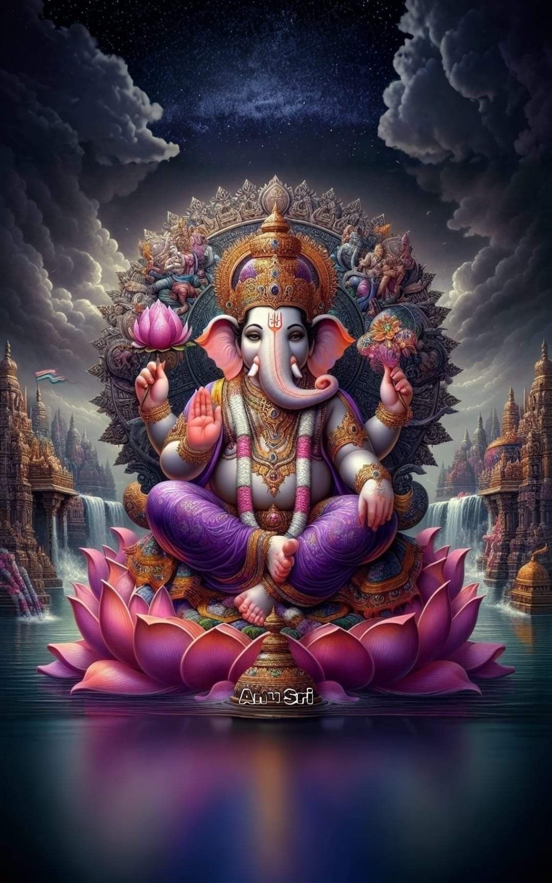 Lord Ganesha seated in divine glory