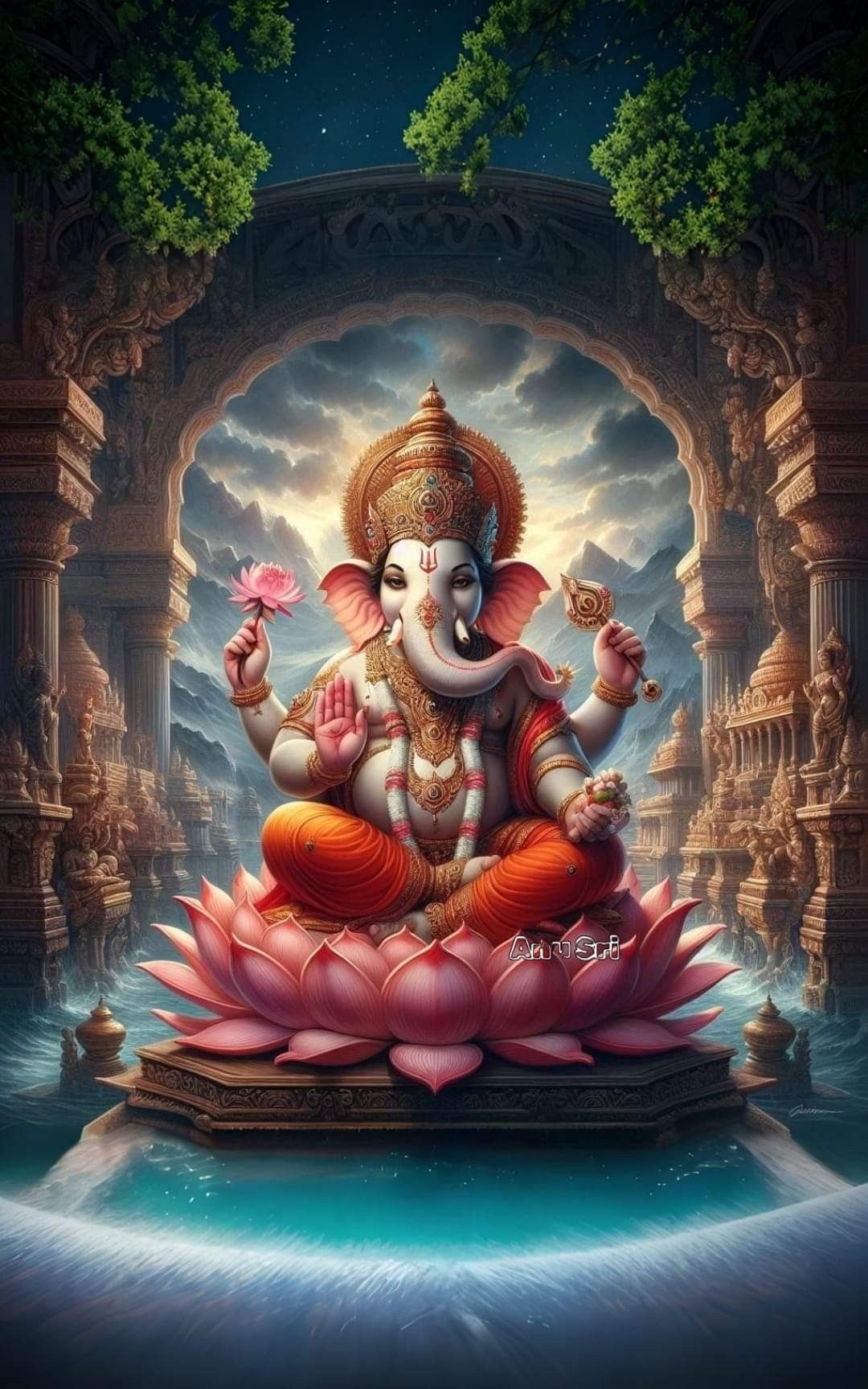 Lord Ganesha seated on a lotus