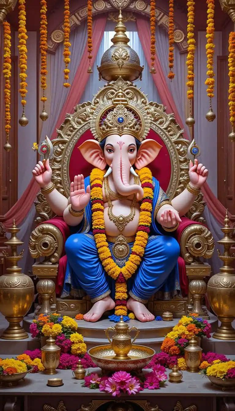 Lord Ganesha on ornate golden throne