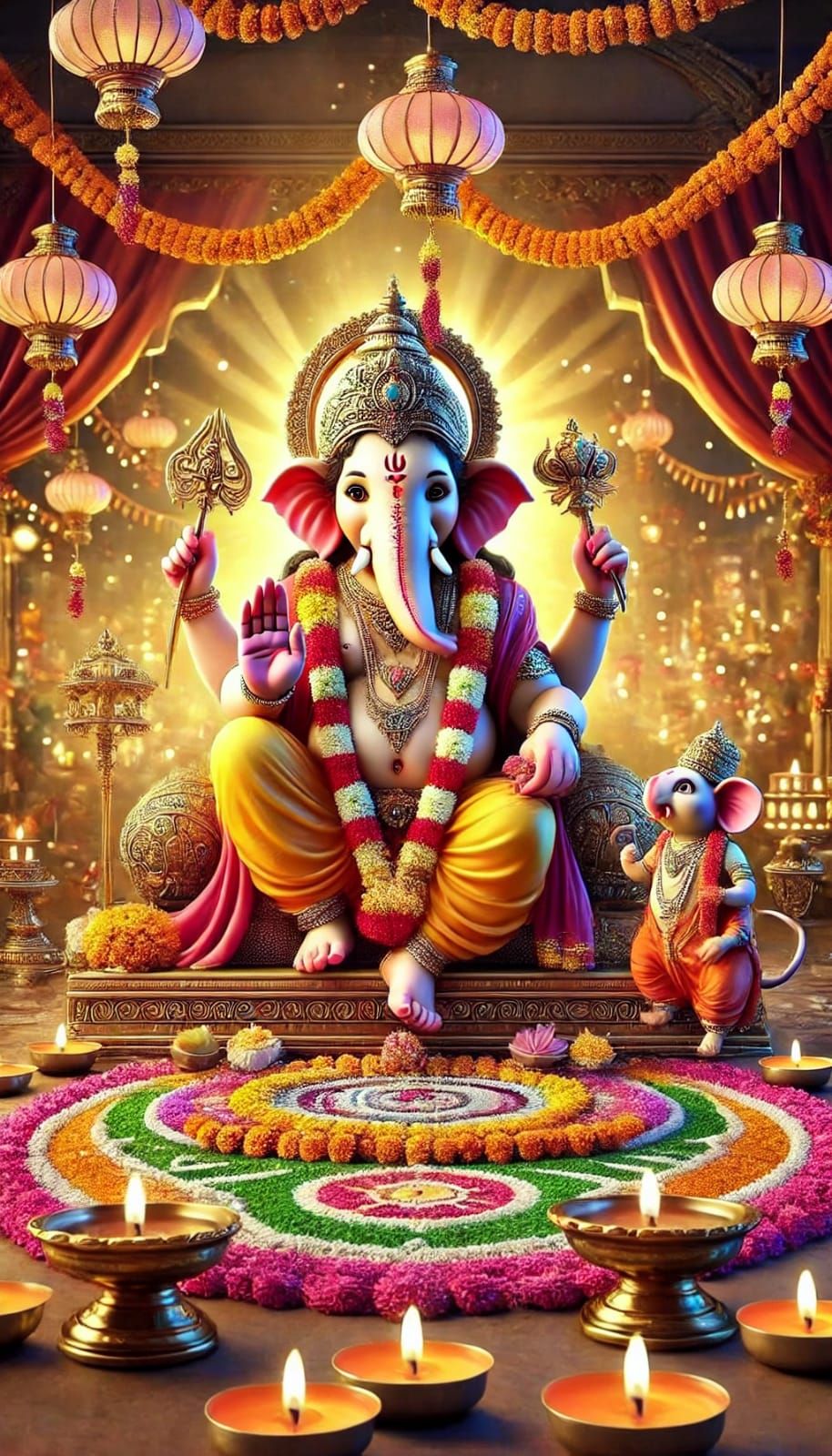 Lord Ganesha with floral decorations