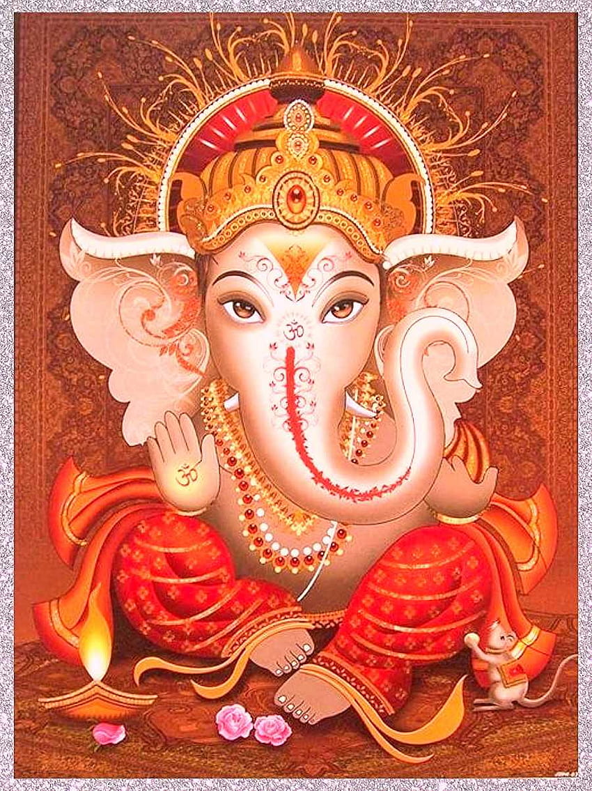 Lord Ganesha with lotus and mouse
