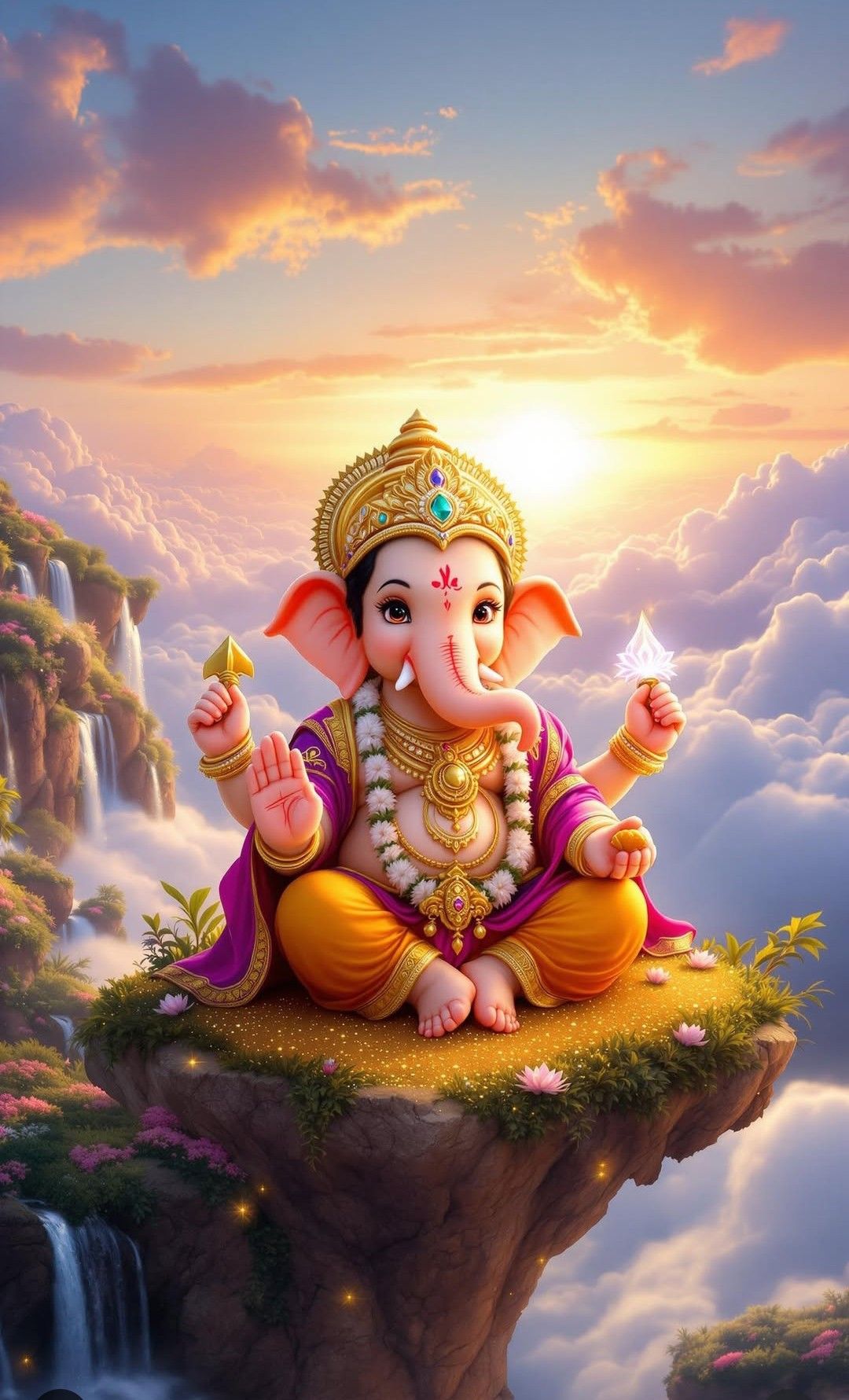 Lord Ganesha seated in the clouds