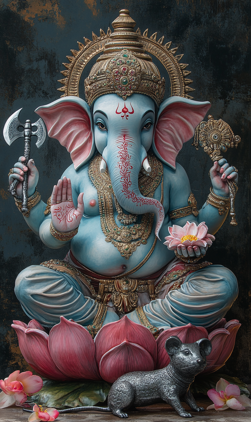 Lord Ganesha seated on a lotus