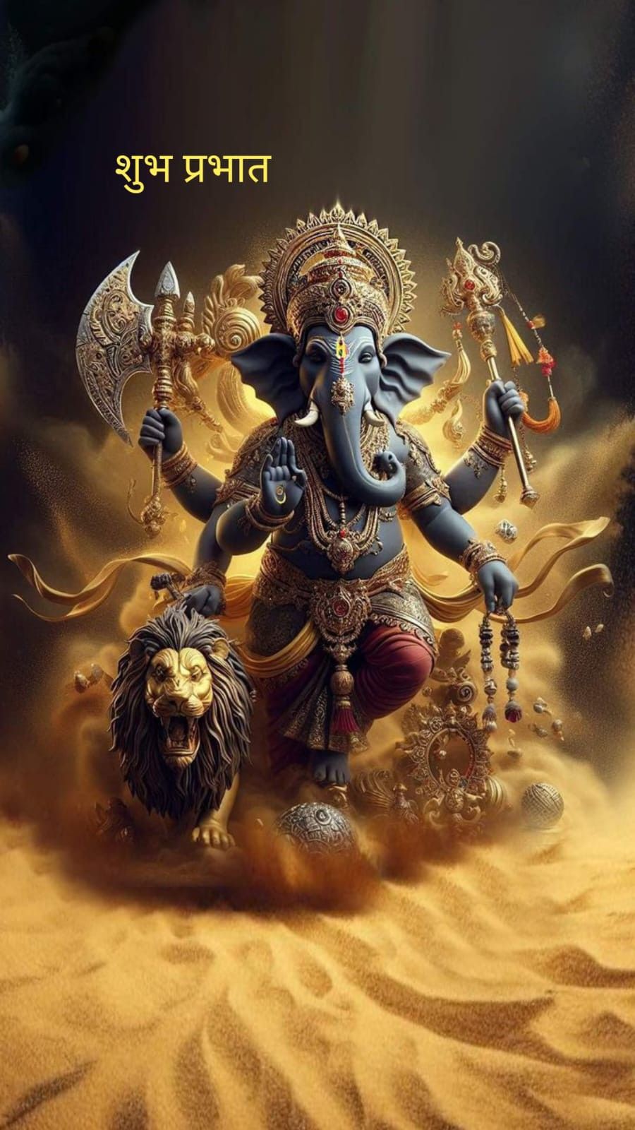 Powerful Ganesha with lion, divine artwork
