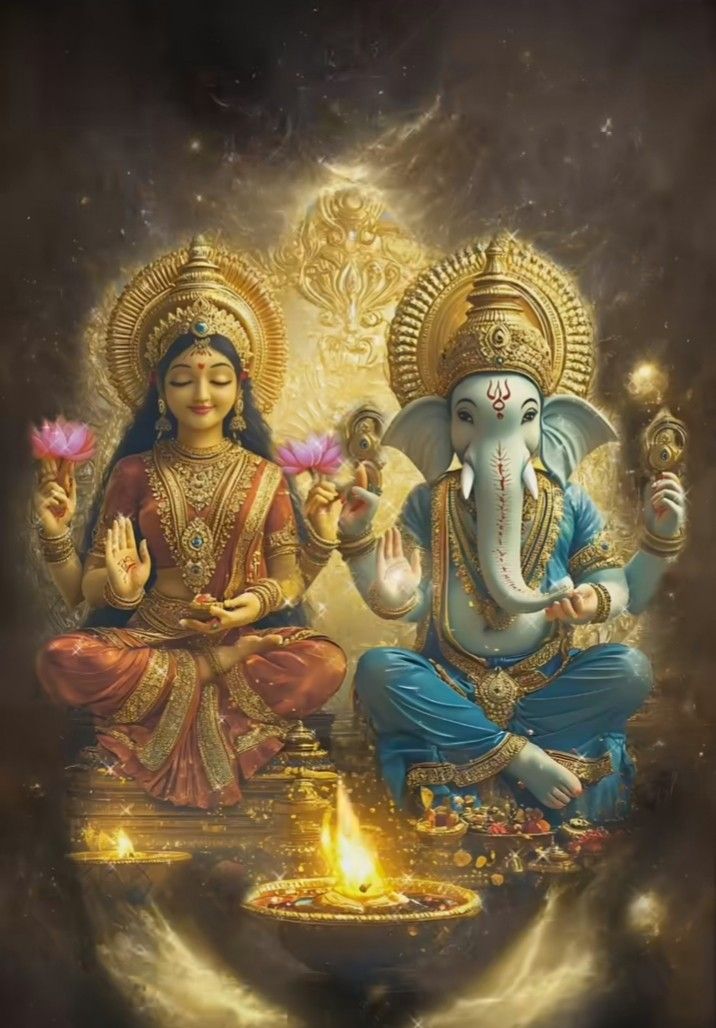 Ganesha and Lakshmi in celestial bliss