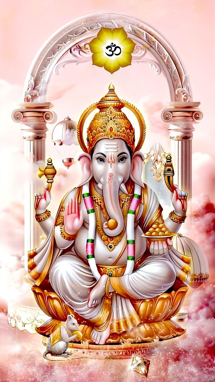 Lord Ganesha seated on a lotus.