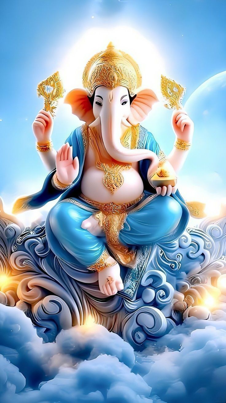 Lord Ganesha seated in the clouds