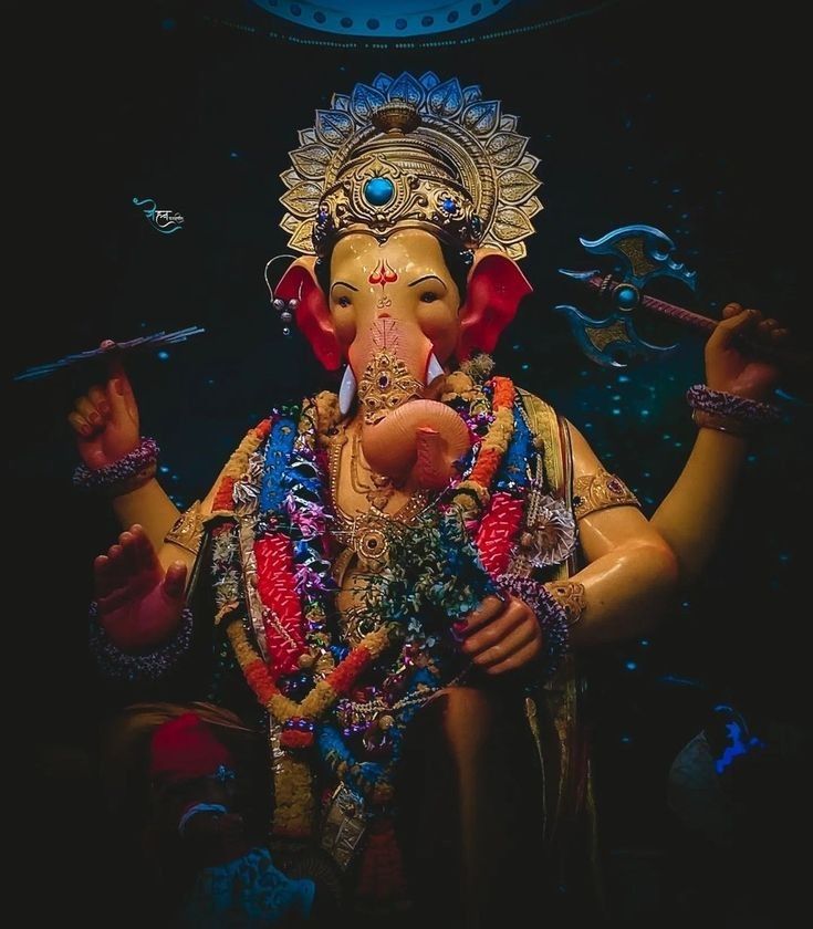 Close-up of ornamented Lord Ganesha face