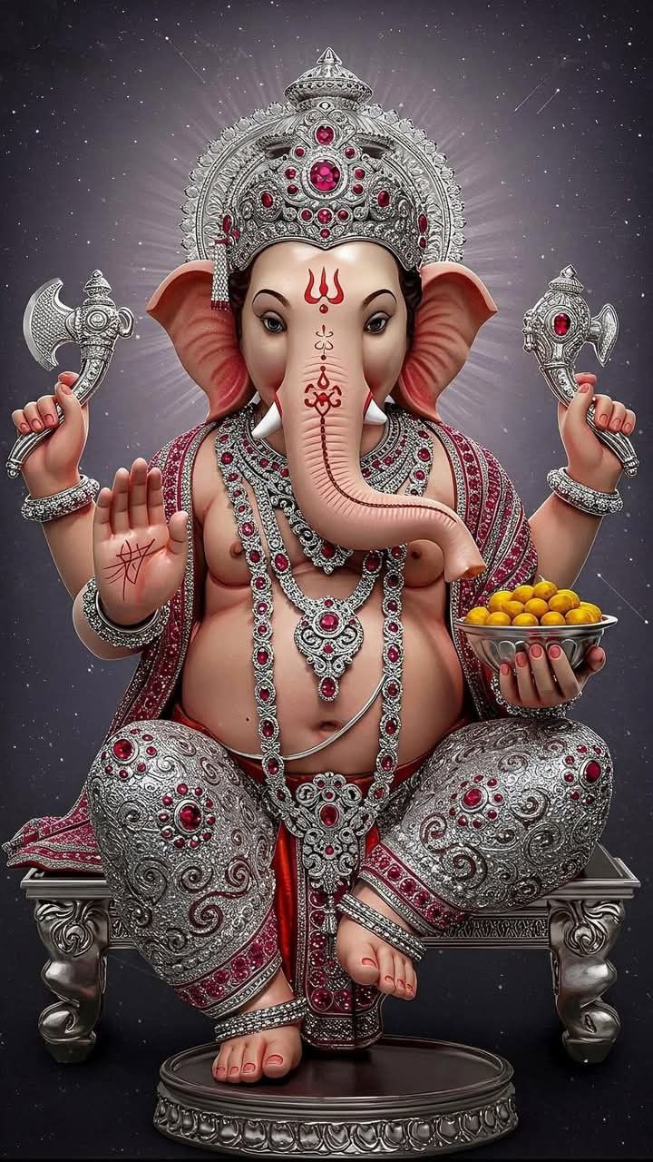 Lord Ganesha with modaks, jeweled throne