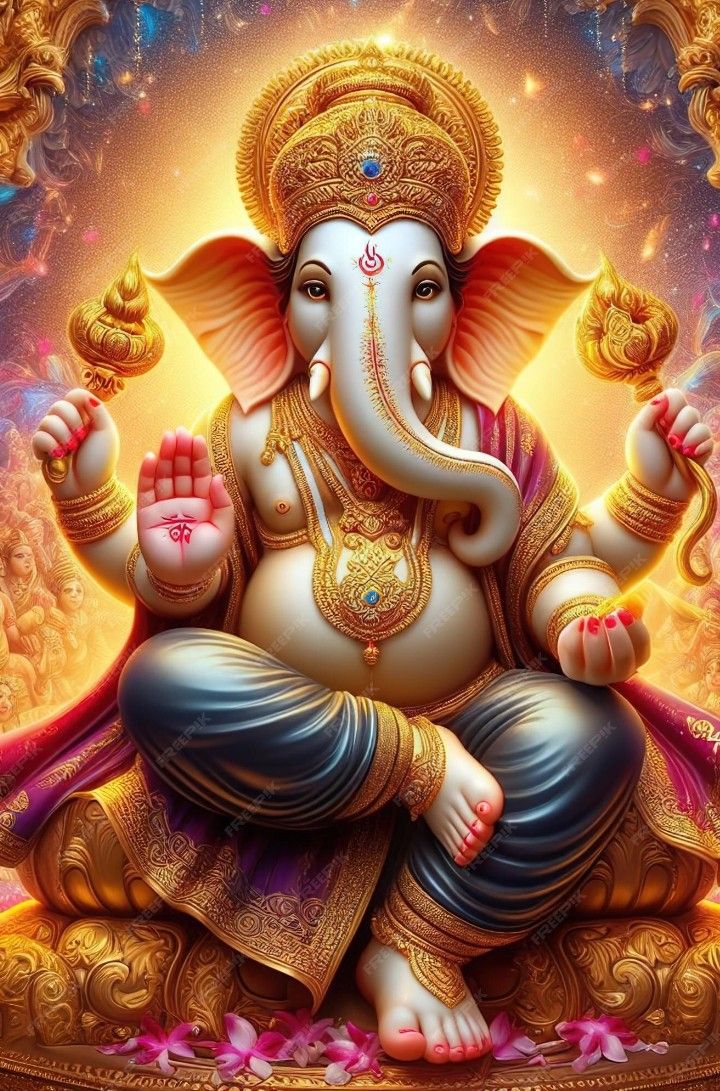 Lord Ganesha on a golden throne