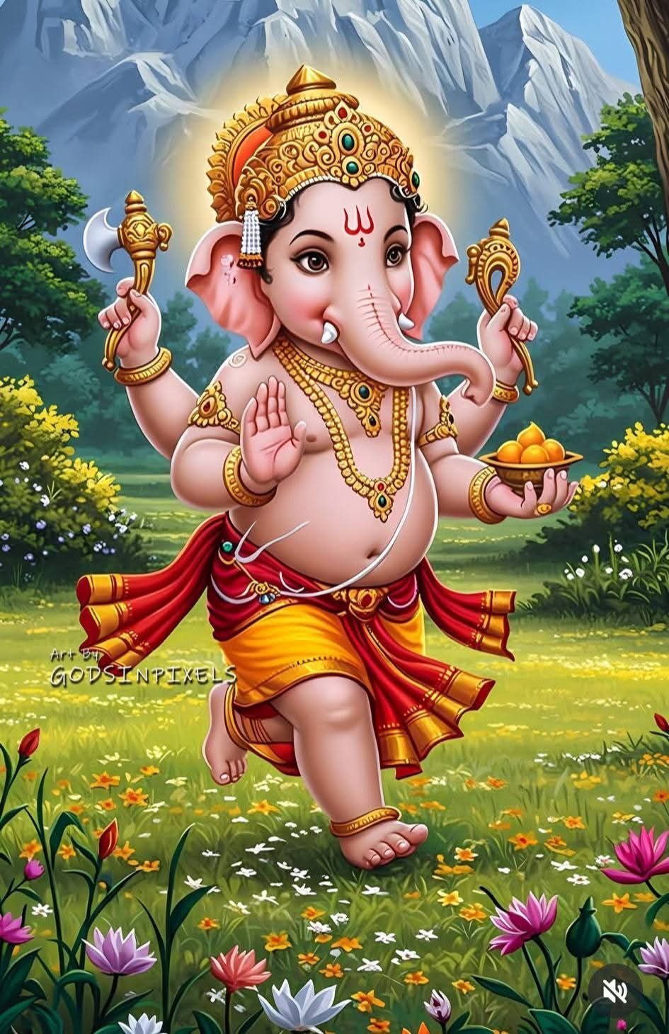 Lord Ganesha blessing with modak