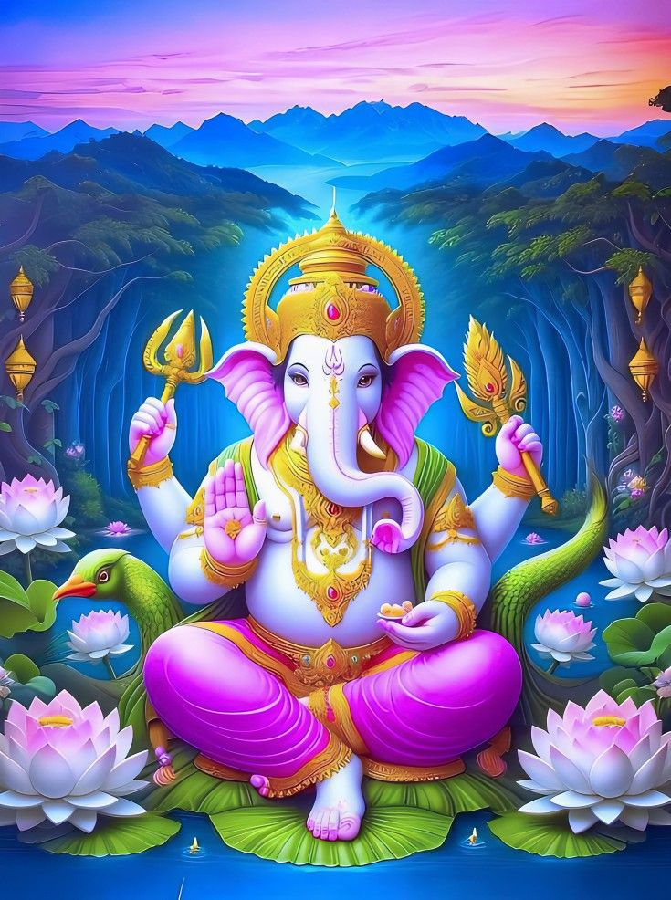 Lord Ganesha on lotus throne