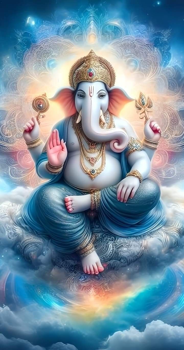 Lord Ganesha amidst celestial clouds