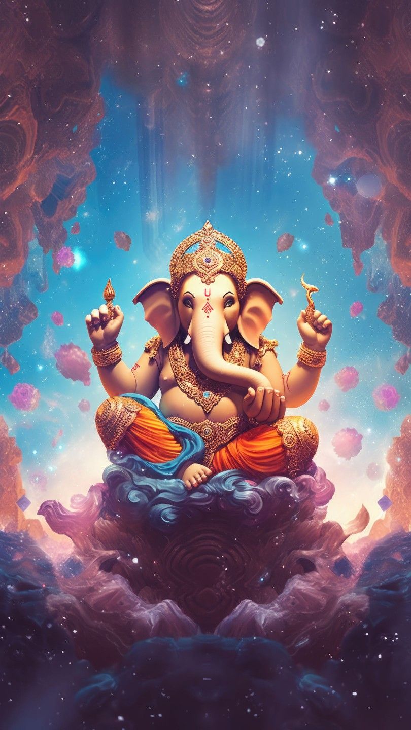 Lord Ganesha amidst cosmic clouds