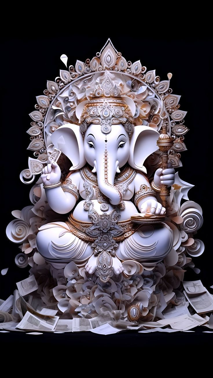 Lord Ganesha with floral decorations