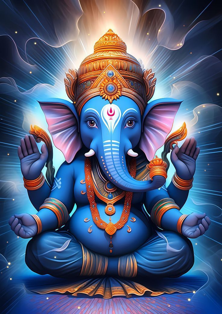 Blue Ganesha with intricate jewelry
