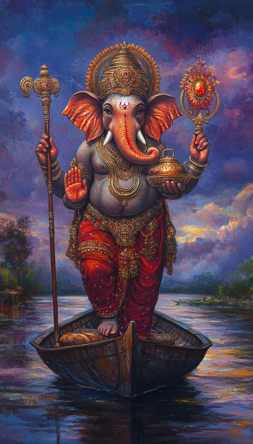 Ganesha on a boat, divine journey