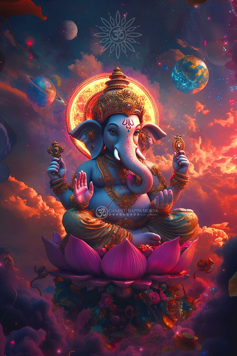 Ganesha amidst a celestial universe.