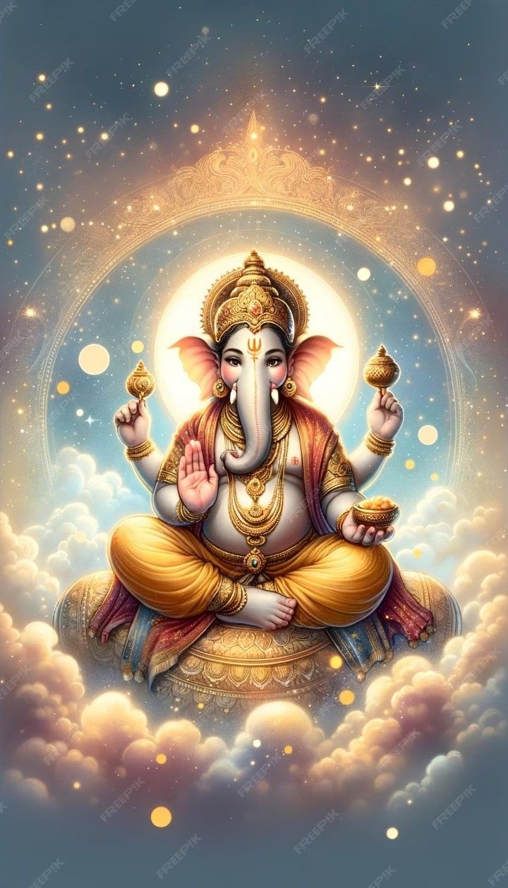 Lord Ganesha in cosmic, divine setting