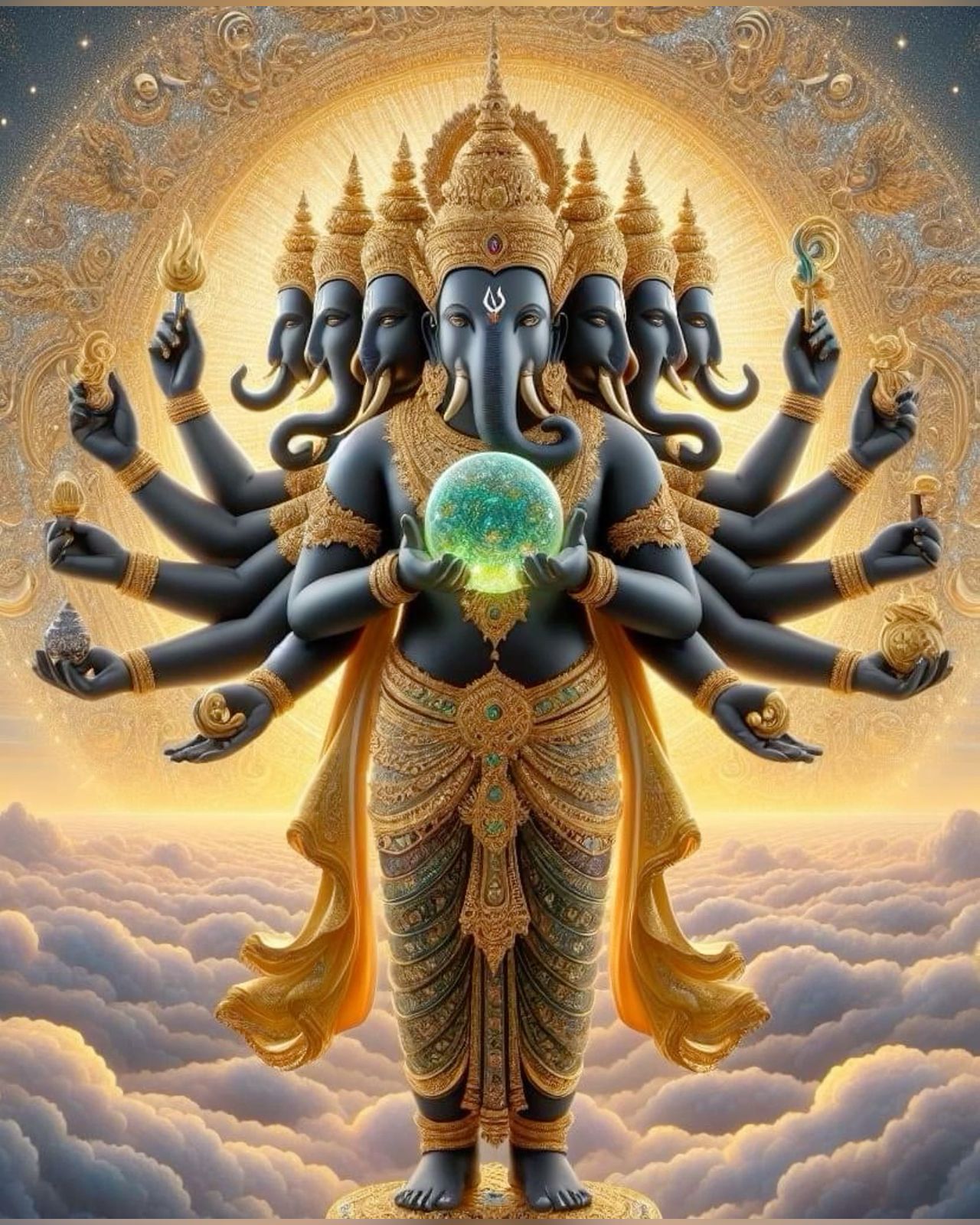 Multi-armed Ganesha radiating divine light