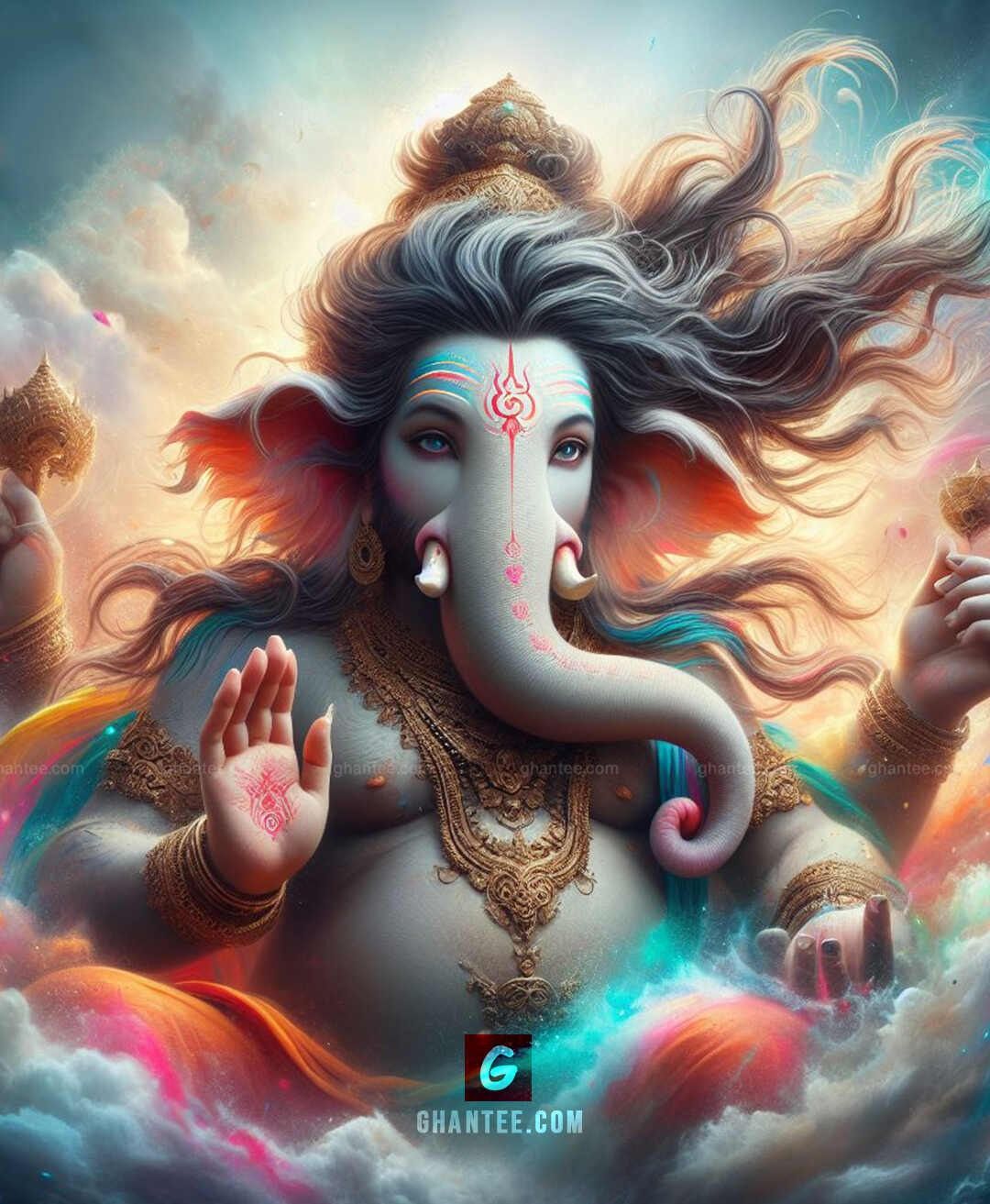 Vibrant Ganesha amidst cosmic background