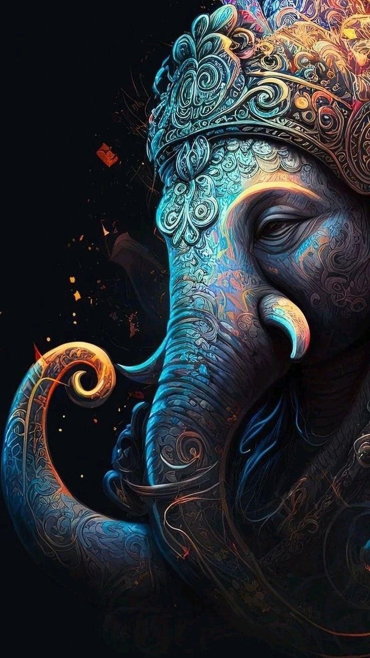 Colorful cosmic Ganesha art wallpaper