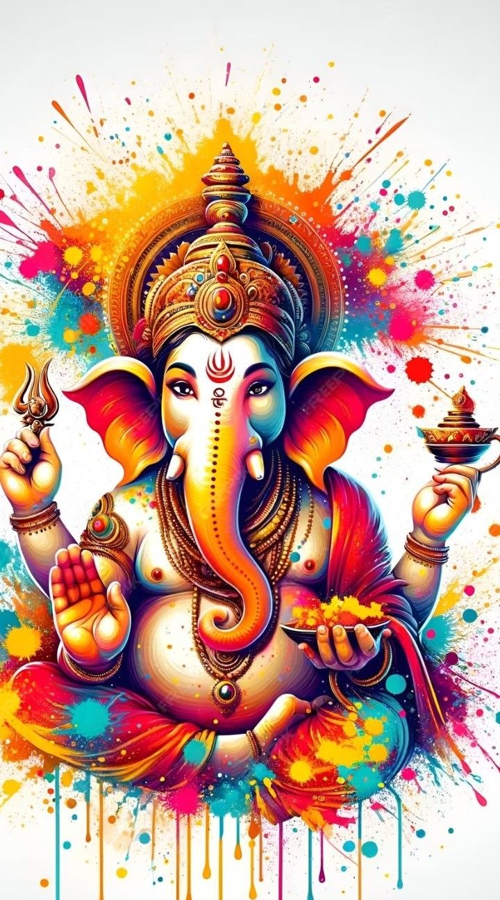Colorful Ganesha with paint splash background