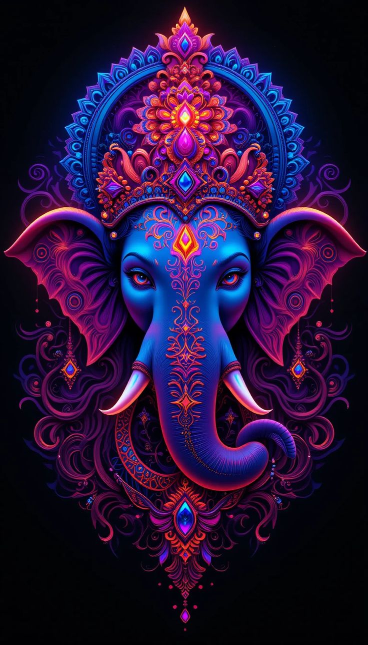 Colorful Ganesha head cosmic art
