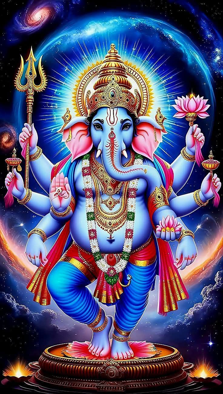 Blue-skinned Ganesha amidst the cosmos