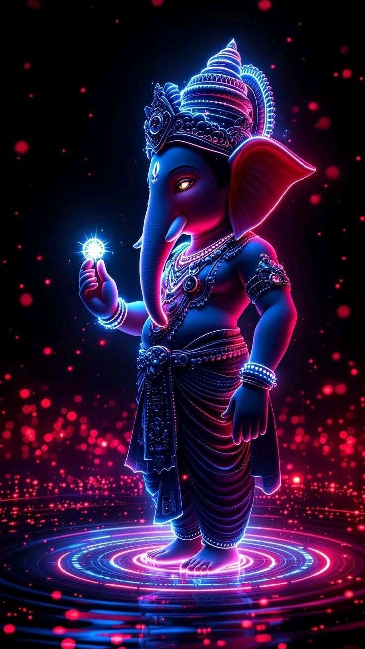 Vibrant Ganesha bathed in cosmic light