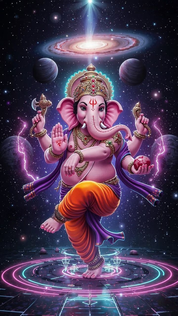 Ganesha amidst a cosmic universe.