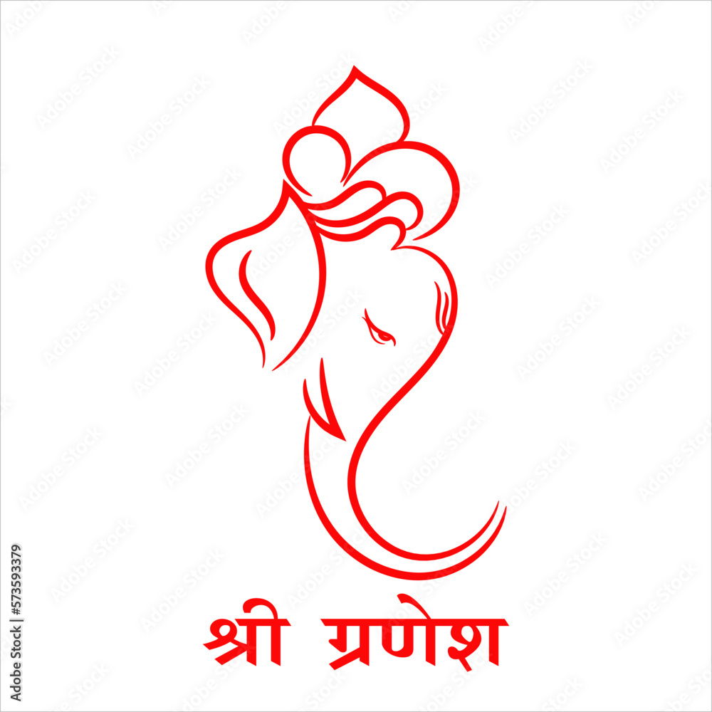 Red line art Ganesha head illustration