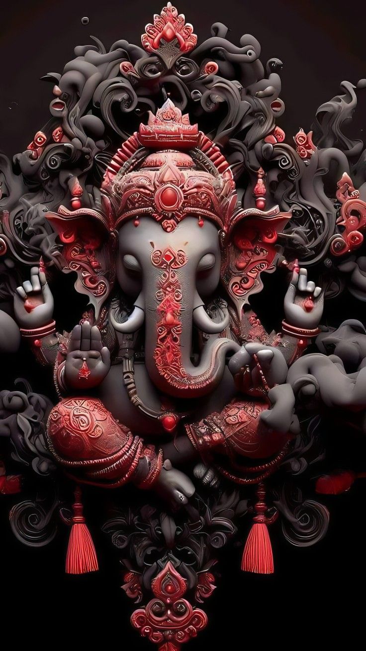 Lord Ganesha crimson artistic wallpaper