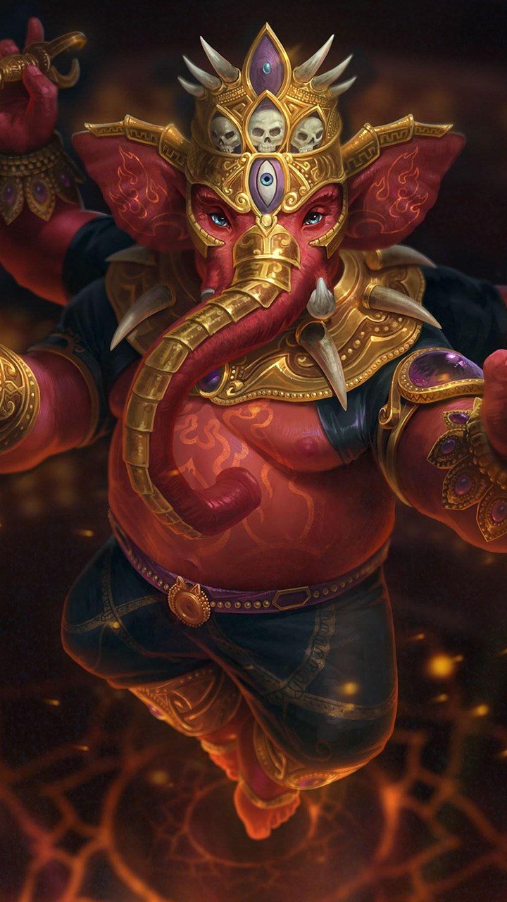 Powerful Lord Ganesha with crimson skin