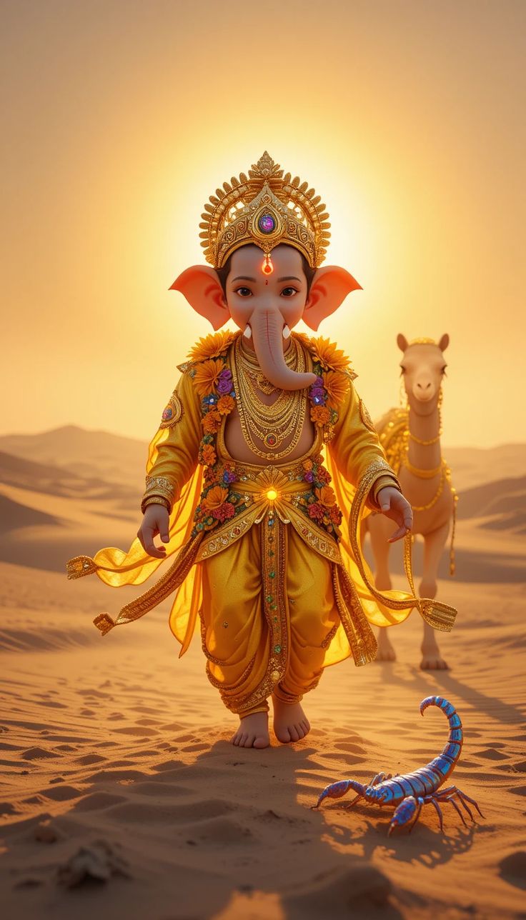 Lord Ganesha in desert sunset scene