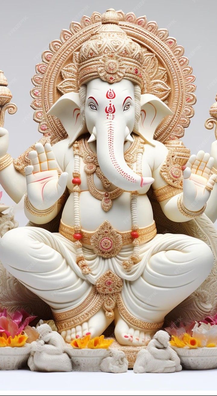 Lord Ganesha majestic idol with lotus