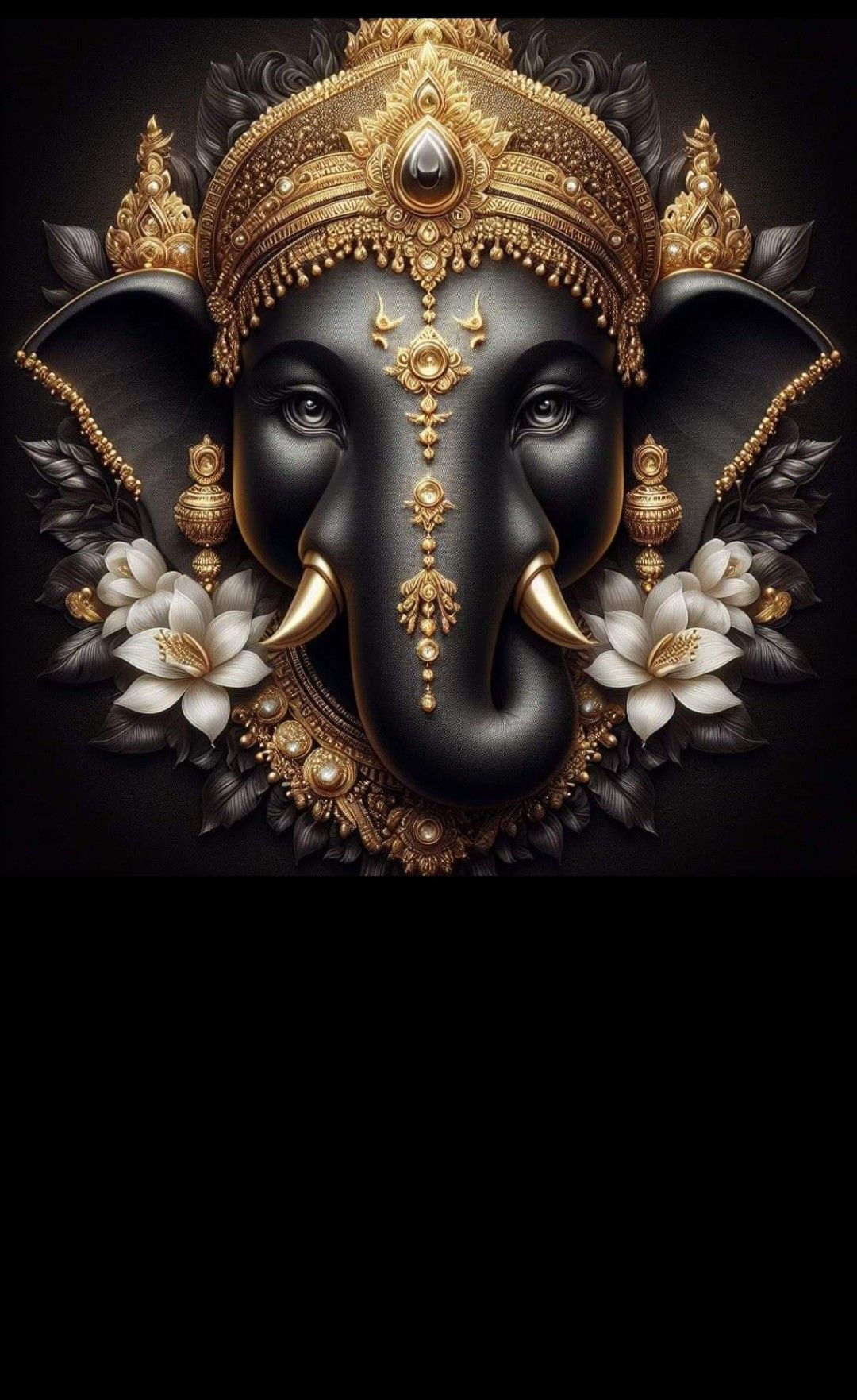 Ganesha with golden crown and flowers