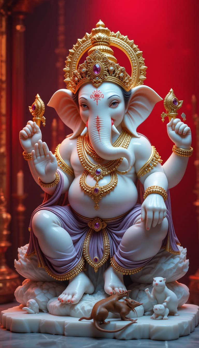 Ganesha idol with modaks and mouse