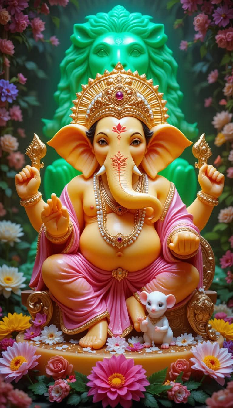 Lord Ganesha amidst lotus flowers